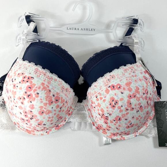 Laura Ashley Comfort Push Up Underwired Bras 2 pack NEW Size 38C White Blue - Picture 12 of 12